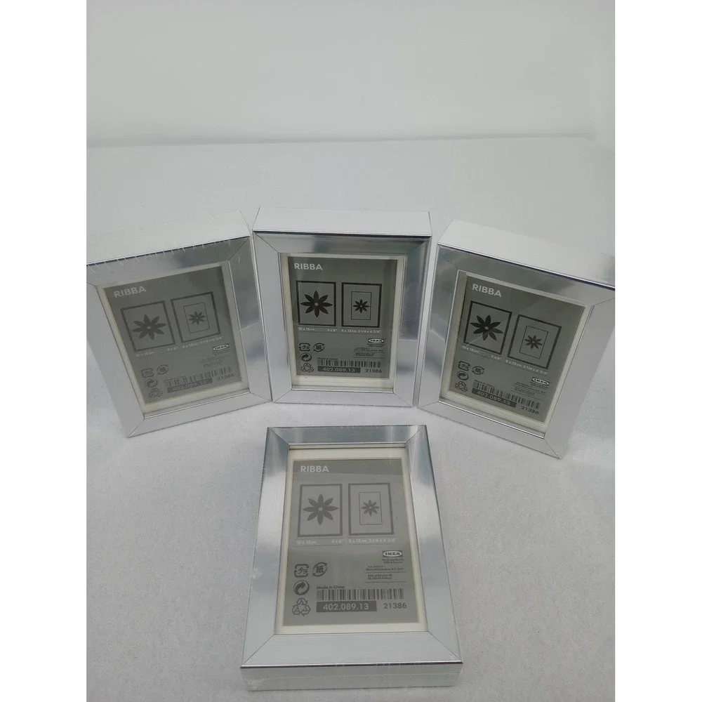 IKEA Ribba Picture Frame Set 4 4x6 Silver Metallic Finish